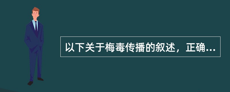 以下关于梅毒传播的叙述，正确的是A、自然分娩中通过产道传染，属于垂直传播B、感染