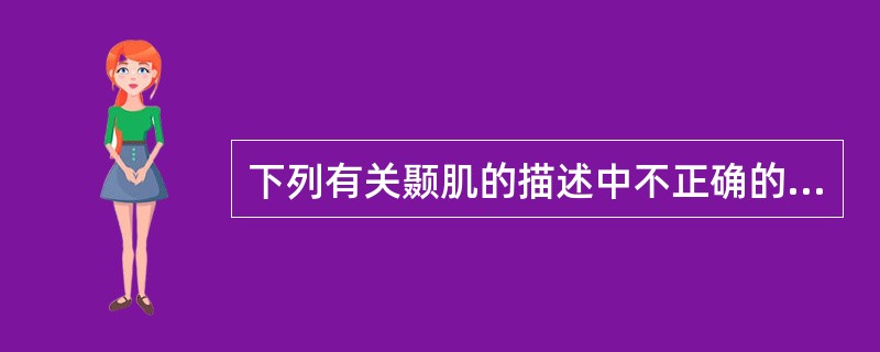 下列有关颞肌的描述中不正确的是A、起于颞窝及颞深筋膜B、通过颧弓深面C、止于下颌