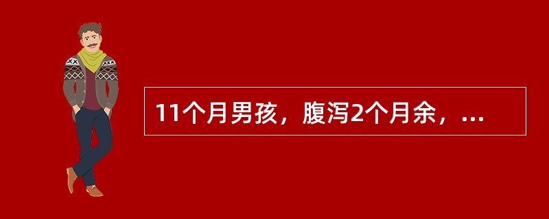 11个月男孩，腹泻2个月余，稀水便10～20次/日，有时大便带蛋清样物，无腥臭味