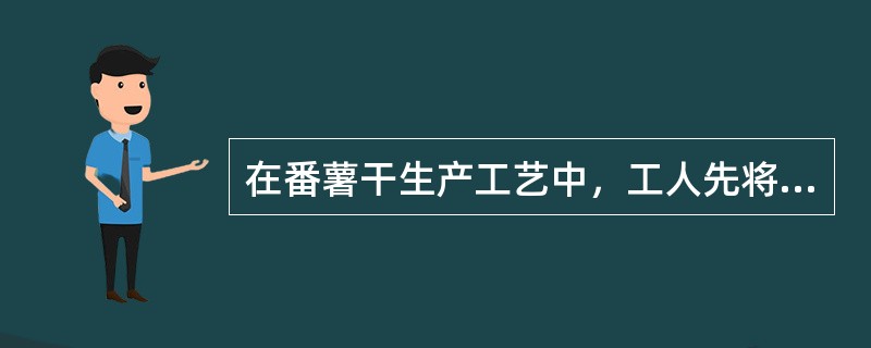 在番薯干生产工艺中，工人先将番薯削皮切片，然后放入一种“特殊”的水中浸泡一段时间