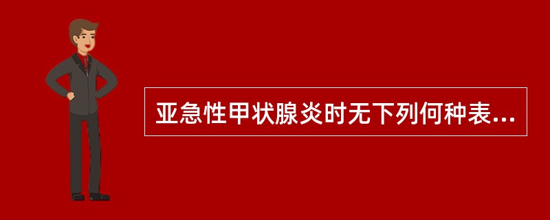 亚急性甲状腺炎时无下列何种表现（）。