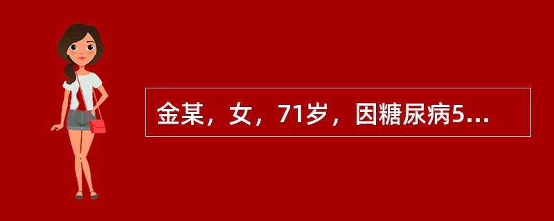 金某，女，71岁，因糖尿病5年，咳嗽咳痰伴发热1周，神志不清5小时入院。身体评估