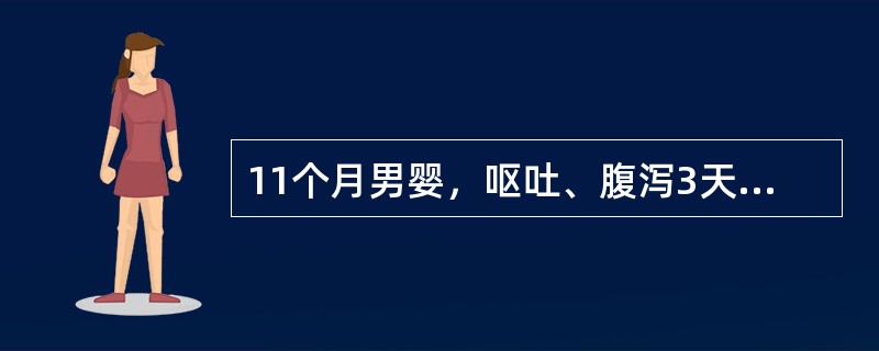 11个月男婴，呕吐、腹泻3天住院。大便10～15次/天，蛋花汤样，伴呕吐3～4次