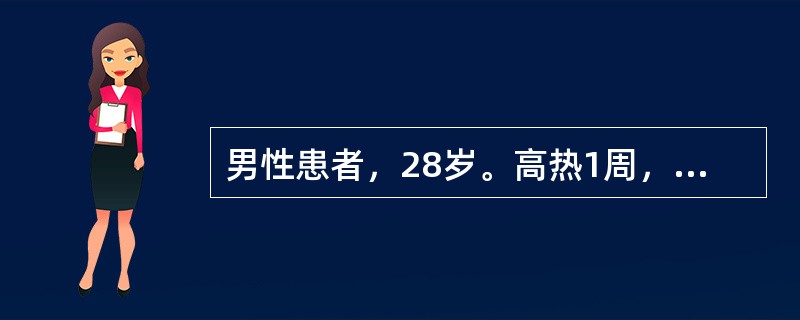 男性患者，28岁。高热1周，查体：贫血貌，皮肤大量瘀斑和散在出血点，浅表淋巴结、