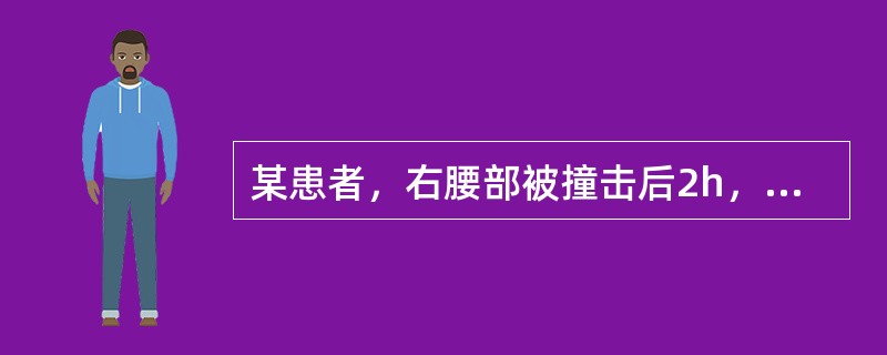 某患者，右腰部被撞击后2h，自觉疼痛，查体：右腰部稍肿伴压痛及叩击痛，腹软无压痛