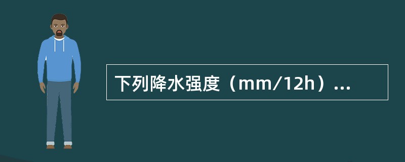 下列降水强度（mm∕12h）（）属于大雨。