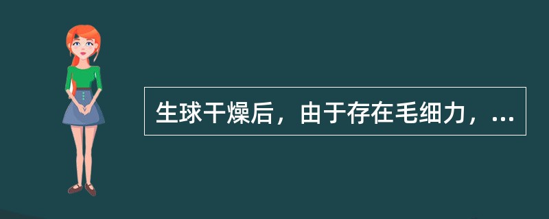 生球干燥后，由于存在毛细力，球的强度几乎完全（）。