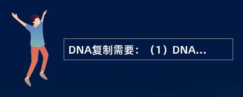 DNA复制需要：（1）DNA聚合酶III，（2）解链酶（3）DNA聚合酶I，（4