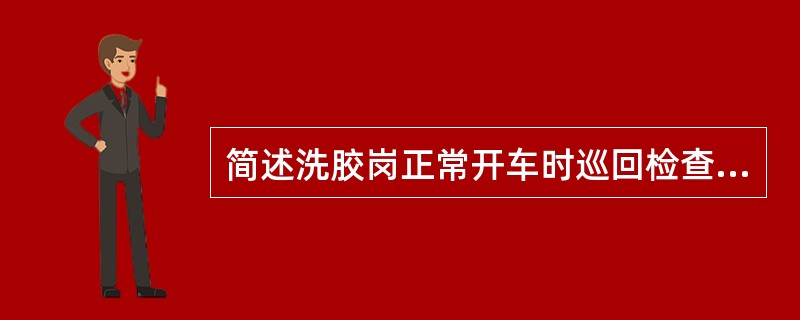 简述洗胶岗正常开车时巡回检查内容.