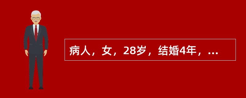 病人，女，28岁，结婚4年，婚后第一年因工作繁忙，曾于妊娠40天行药物流产。近两