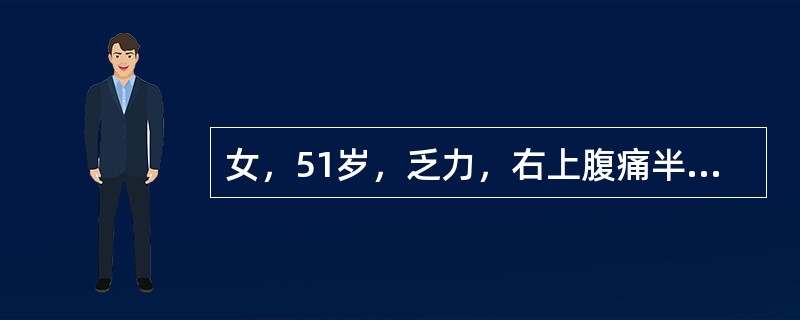 女，51岁，乏力，右上腹痛半个月。结合超声声像图，诊断为（）。