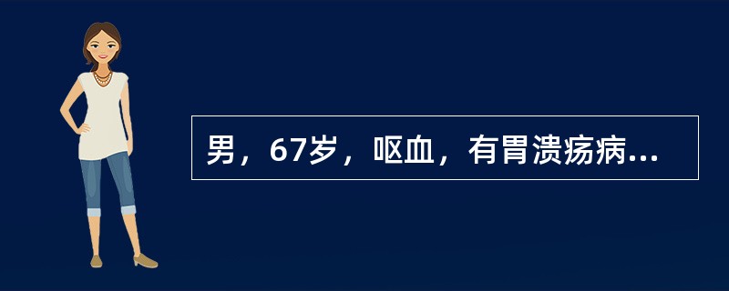 男，67岁，呕血，有胃溃疡病史，治疗后可缓解。根据超声声像图诊断为（）。