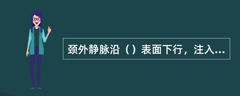 颈外静脉沿（）表面下行，注入（）。