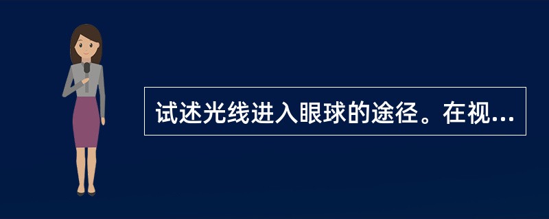 试述光线进入眼球的途径。在视近、远物时和在强光、弱光下，眼球的哪些结构起作用，结