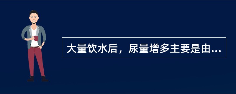 大量饮水后，尿量增多主要是由于（）