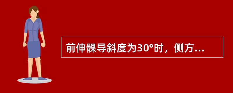 前伸髁导斜度为30°时，侧方髁导斜度应为（）。