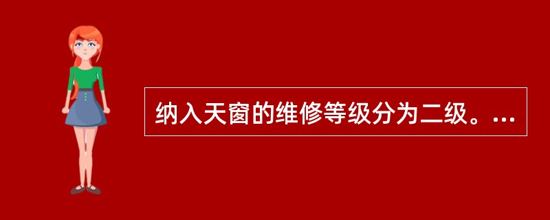 纳入天窗的维修等级分为二级。按照作业复杂程度和设备影响范围，维修项目分为Ⅰ级维修