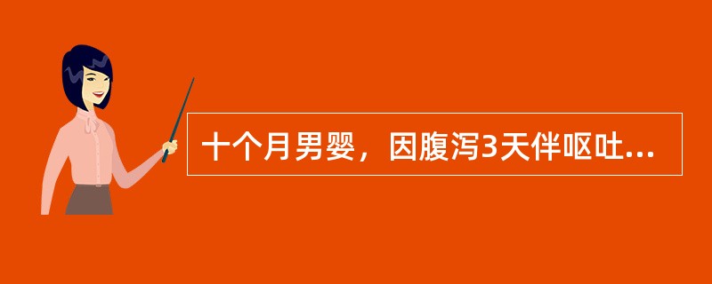 十个月男婴，因腹泻3天伴呕吐入院。大便每天6～9次，蛋花汤样，略带腥臭，1天来口