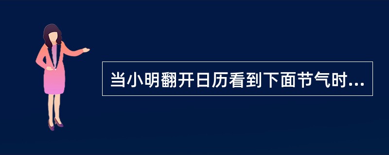 当小明翻开日历看到下面节气时，地球正大约运行在右图中的什么位置上？（）