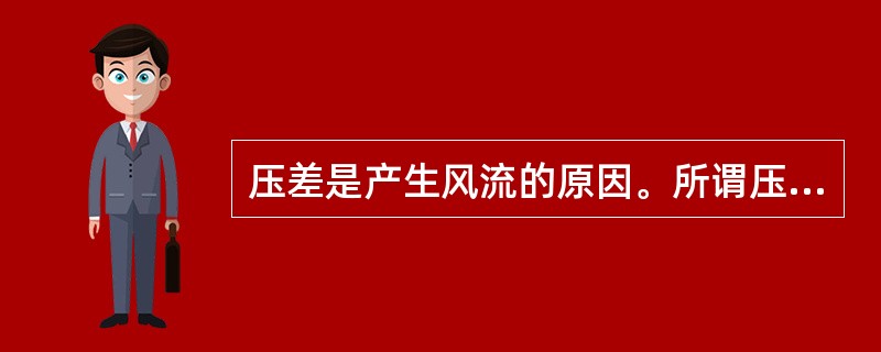 压差是产生风流的原因。所谓压差，就是风流中不同断面上两点的总能量差。上风点的能量