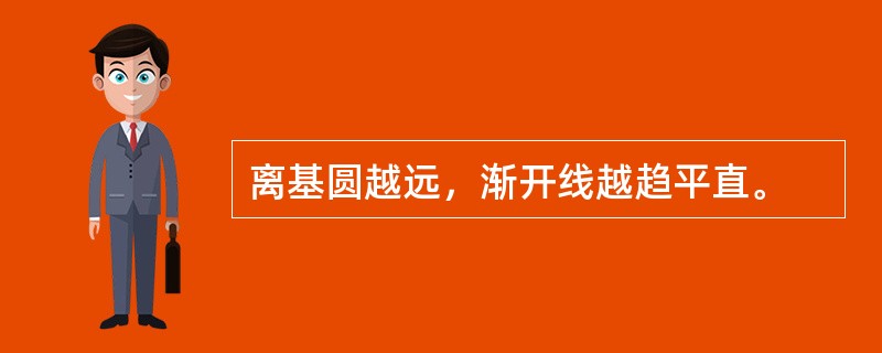 离基圆越远，渐开线越趋平直。