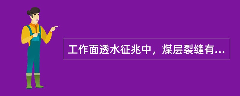 工作面透水征兆中，煤层裂缝有暗红色水锈现象称为（）