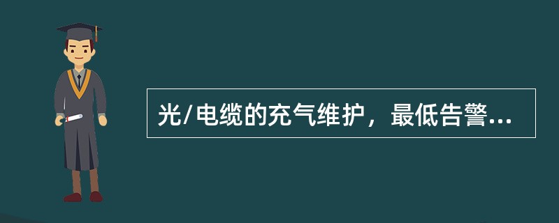 光/电缆的充气维护，最低告警气压（）：地下电/光缆为（）kPa、架空电/光缆为（