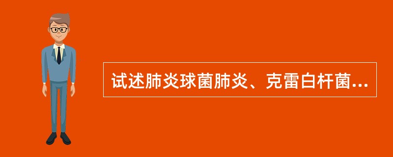 试述肺炎球菌肺炎、克雷白杆菌肺炎、金黄色葡萄球菌肺炎的抗菌治疗原则。