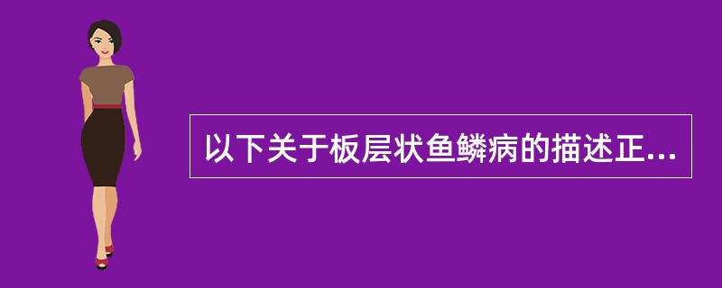 以下关于板层状鱼鳞病的描述正确的是（）。