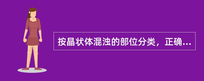 按晶状体混浊的部位分类，正确描述应当是（）。