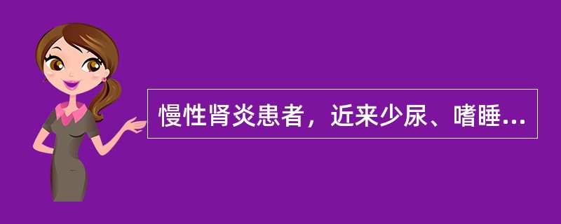 慢性肾炎患者，近来少尿、嗜睡，血压170／110mmHg，血BUN40nmol／