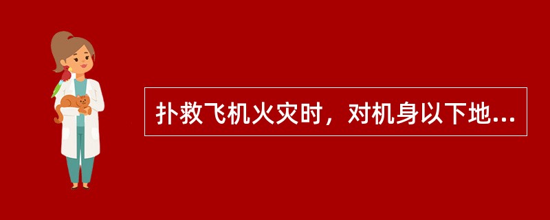 扑救飞机火灾时，对机身以下地面燃油流淌火要先行扑灭，对疏散出入口火势要重点打击。