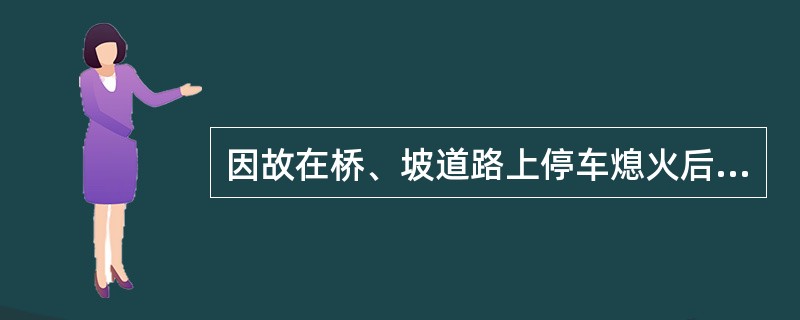 因故在桥、坡道路上停车熄火后，必须（），以防车辆移动。