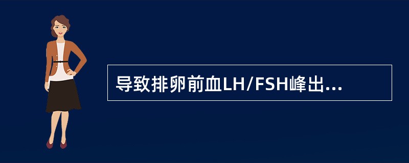 导致排卵前血LH/FSH峰出现的机制，错误的是（）。