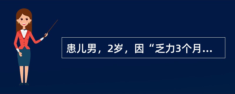 患儿男，2岁，因“乏力3个月，心悸、气促、双下肢水肿1个月”来诊。查体：颈静脉怒