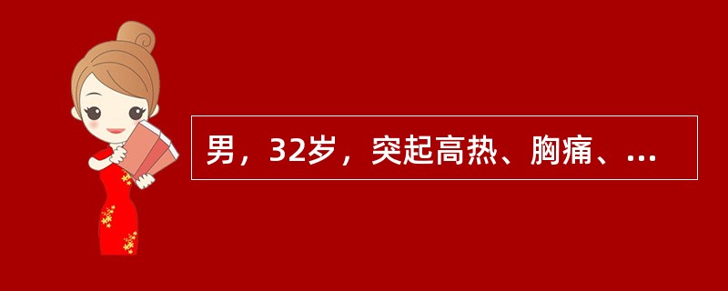 男，32岁，突起高热、胸痛、咳铁锈色痰，左下肺实变征。X线胸片示左下肺炎，青霉素