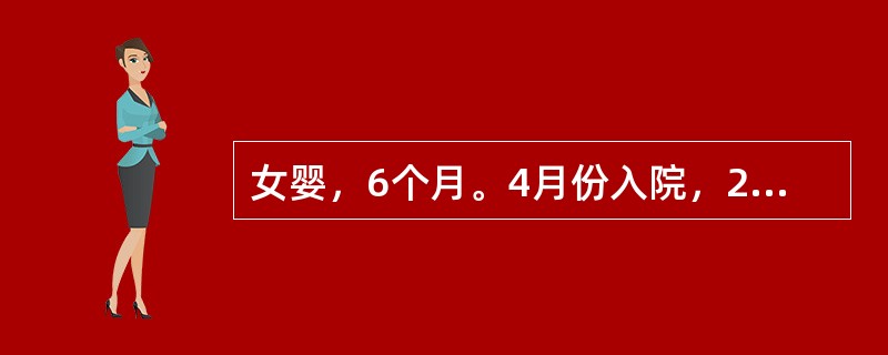 女婴，6个月。4月份入院，2天来发热（体温38度），咳嗽有痰，半日来惊厥3~4次