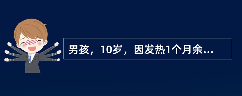 男孩，10岁，因发热1个月余，咳嗽2周，气促1周入院，体检：营养发育中等，面色苍