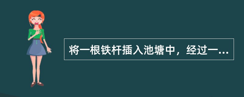 将一根铁杆插入池塘中，经过一段时问后会有什么现象发生（）。