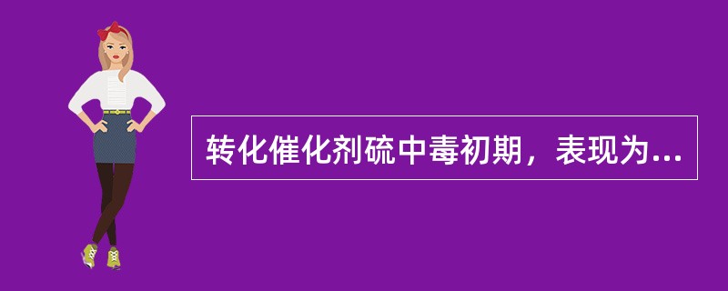 转化催化剂硫中毒初期，表现为床层上部温度的升高，吸热区的下移，转化出口甲烷含量升