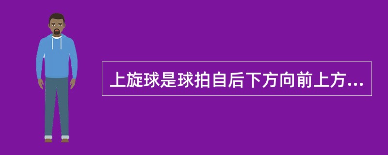 上旋球是球拍自后下方向前上方挥动摩擦整个球体产生（）。