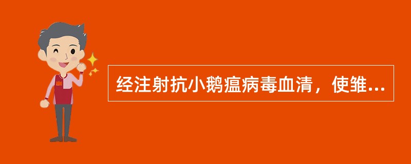 经注射抗小鹅瘟病毒血清，使雏鹅获得的免疫保护作用属于（）.