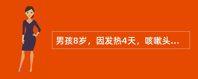 男孩8岁，因发热4天，咳嗽头痛，呕吐3次就诊。体检：体温38.4℃，神志清，颈轻