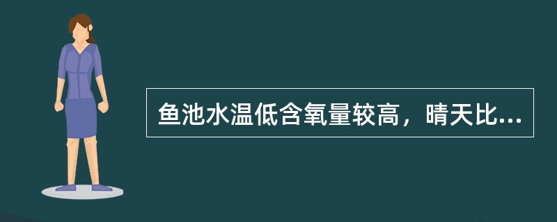 鱼池水温低含氧量较高，晴天比阴天的溶解氧高，黎明前含氧量（）。