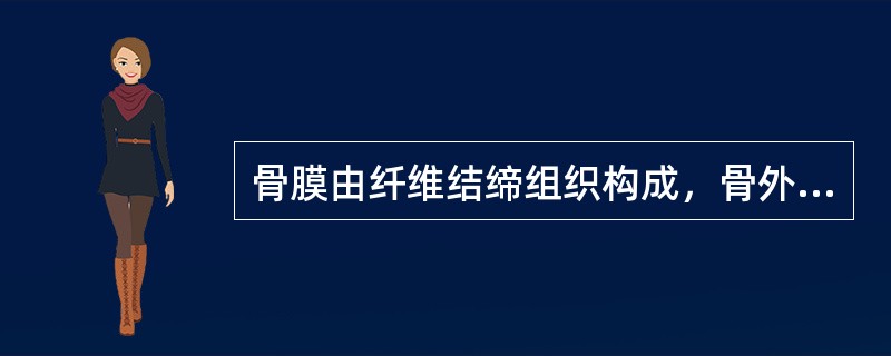 骨膜由纤维结缔组织构成，骨外膜包裹除关节以外的整个骨的外表面，骨内膜衬覆骨髓腔的