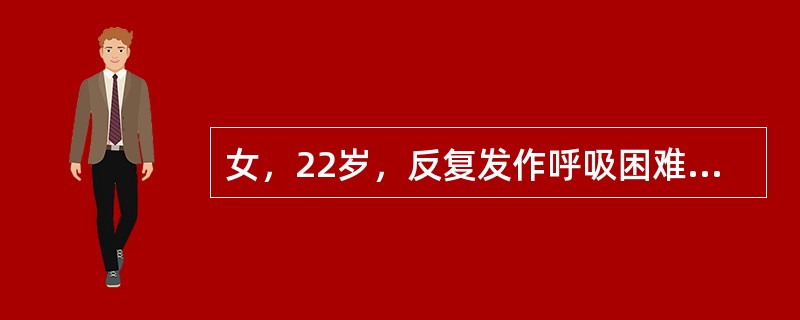 女，22岁，反复发作呼吸困难、胸闷、咳嗽3年，每年秋季发作，可自行缓解。此次发作