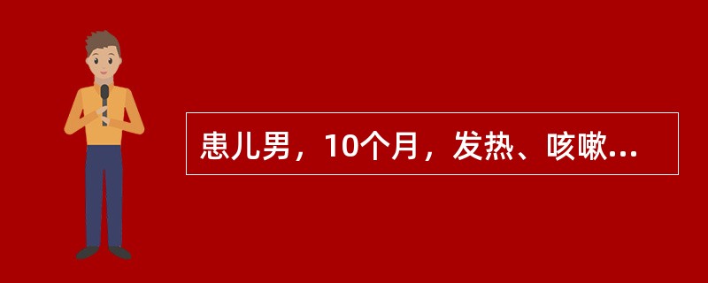 患儿男，10个月，发热、咳嗽、气喘4～5天，近2天腹泻大便3～4次／日，呈黄稀便