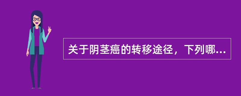 关于阴茎癌的转移途径，下列哪项不常见（）