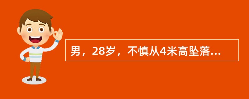 男，28岁，不慎从4米高坠落。当即昏迷约3小时。醒后出现头痛、呕吐，右耳道流血性