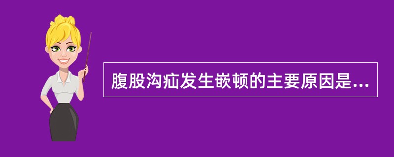 腹股沟疝发生嵌顿的主要原因是（）